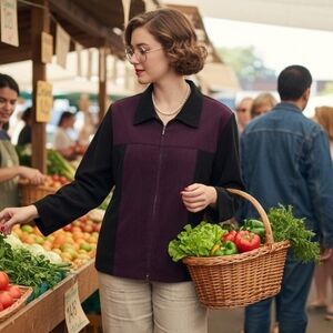 💜 Vtg 90s Briggs Color Block Jacket | Black & Plum | 14P 🧥